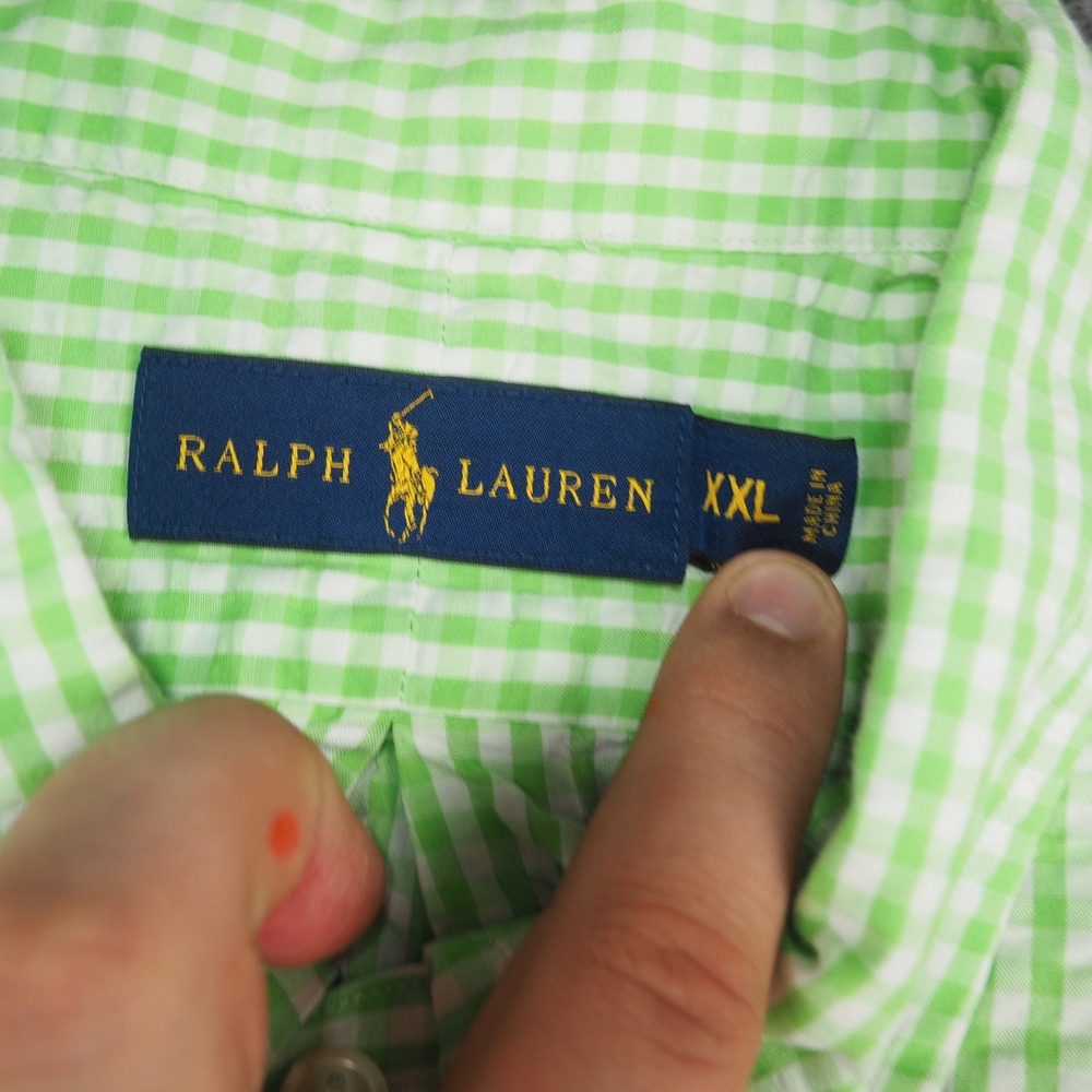 Ralph Lauren Shirt Mens XXL Button Down Green Gingham Seersucker Pony Logo - Picture 7 of 8